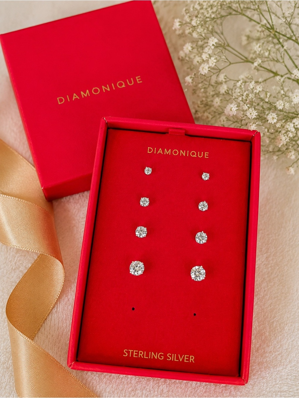 DIAMONIQUE SET OF 4 STERLING STUD EARRINGS WITH BOX